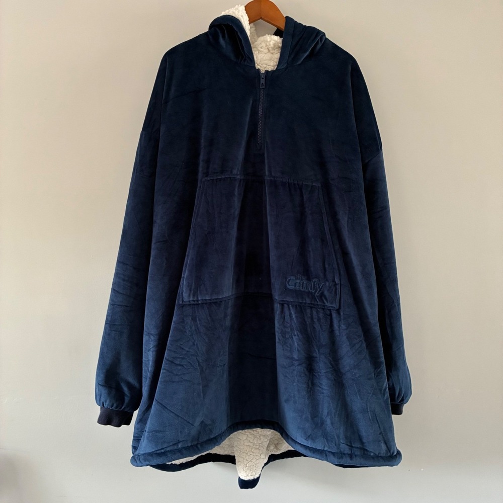 The Comfy Wearable Blanket Hoodie Unisex One Size Navy Blue Sherpa Lined Zip